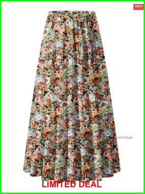 Women's Pleated High Waist Maxi Skirt with Pockets